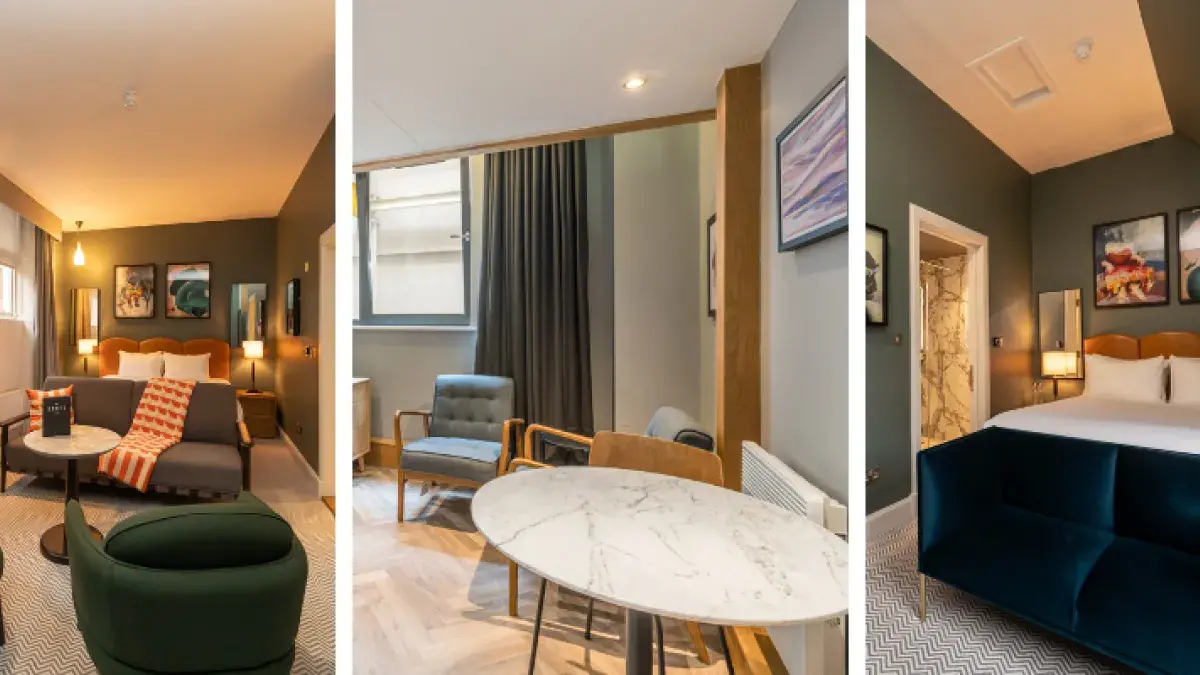 A montage of three different hotel rooms in the University of Edinburgh Hospitality Collection