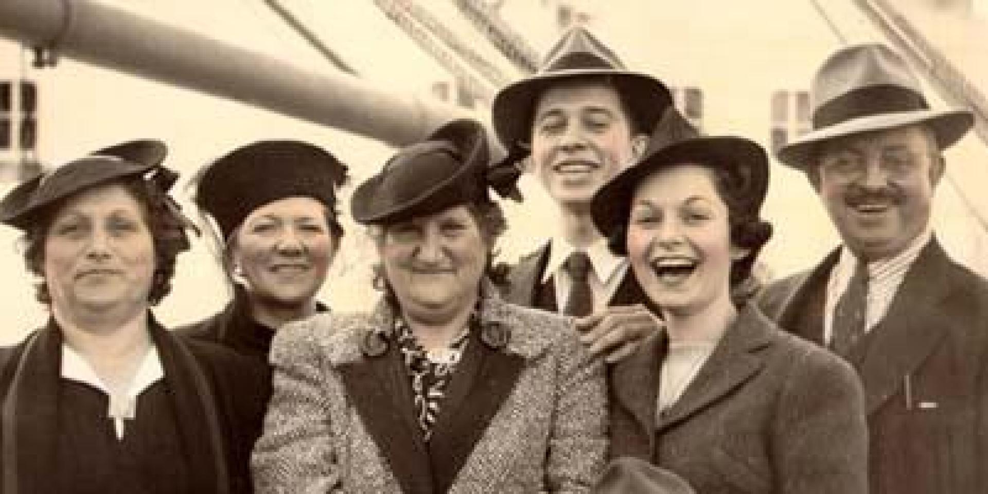 Dr Jerome Tobis (fourth from left) on a ship to Scotland in 1937. His wife, Hazel, is fifth from left.