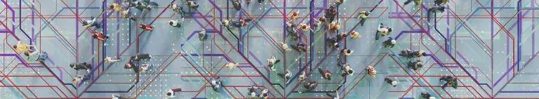 Abstract image of connections - overhead shot of people connected by grid lines
