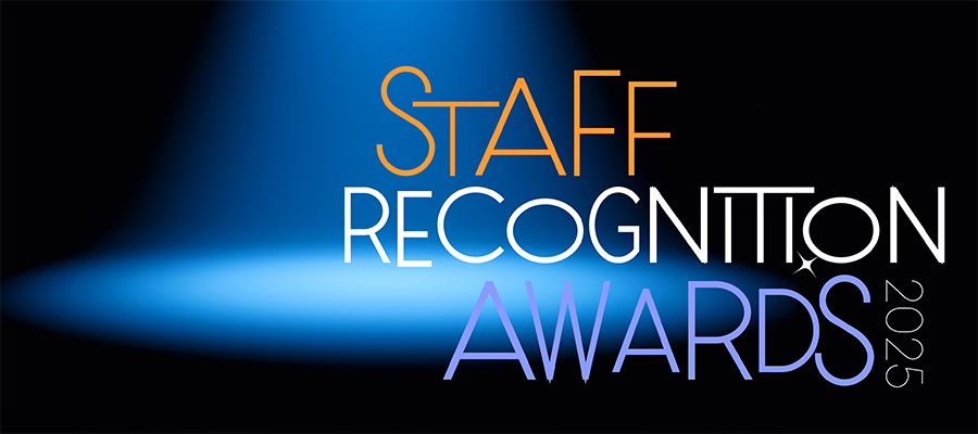 A moody spotlight, with the words "Staff Recognition Awards" overset