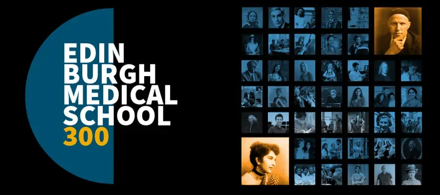 Edinburgh Medical School 300 graphic, with grid montage of images