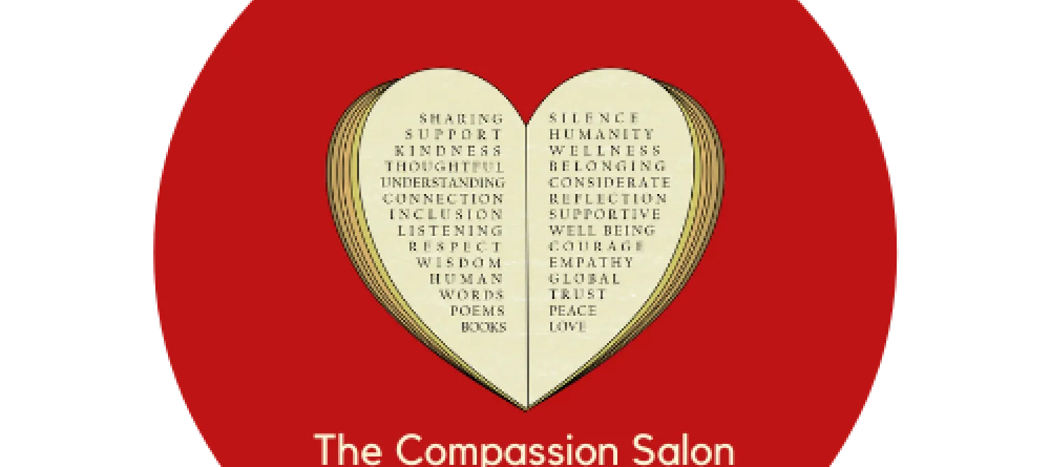 Red background and beige love heart logo with 'The Compassion Salon' written below