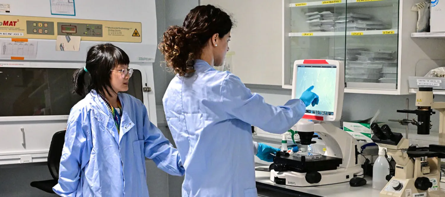 2 PhD students working in lab