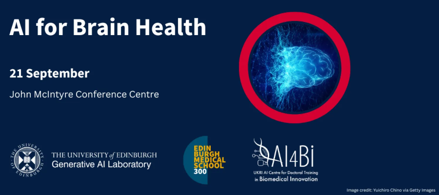 Blue background with image of brain, event title and supporter logos