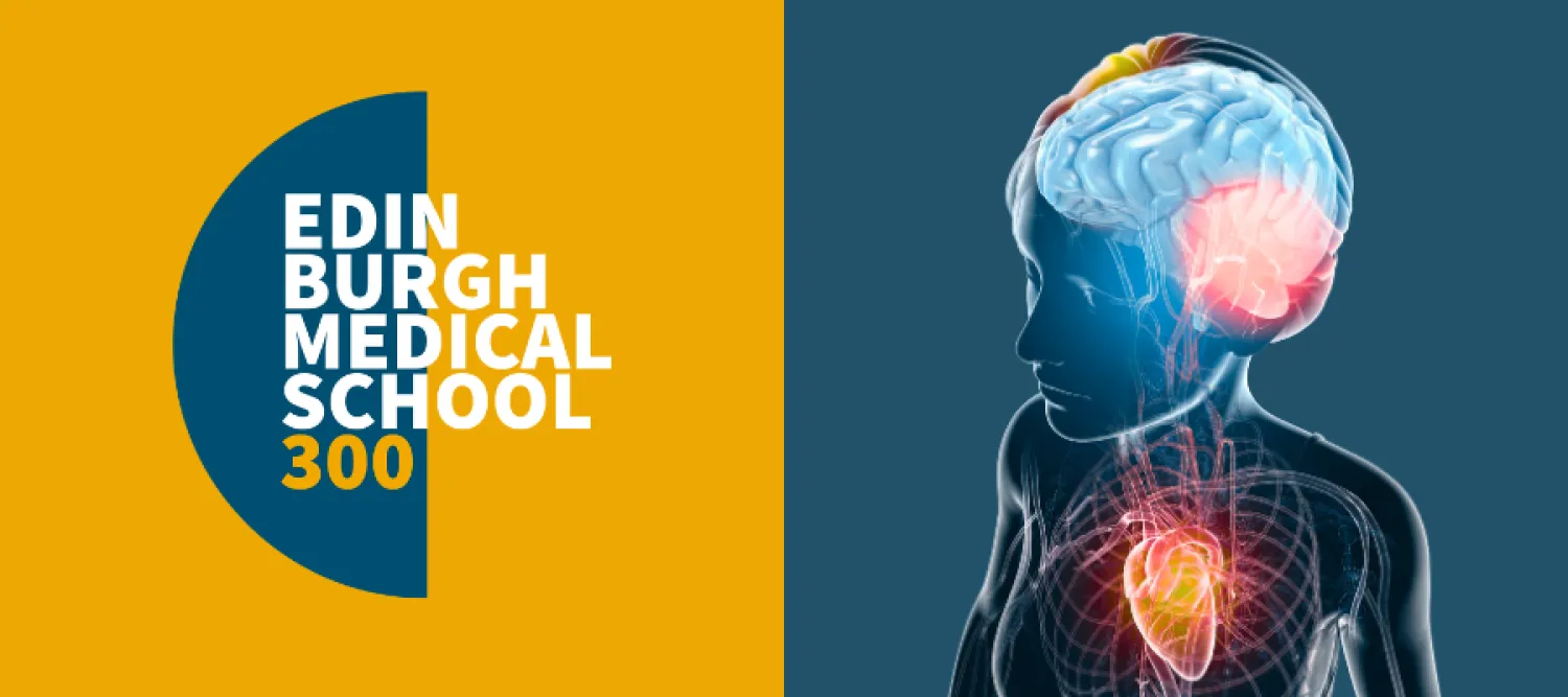 Edinburgh Medical School 300 logo and graphic of brain and heart