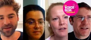 Montage of four podcast speakers