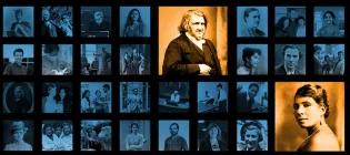 Montage of portraits, past and present, of Edinburgh Medical School staff and students.