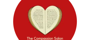 Red background and beige love heart logo with 'The Compassion Salon' written below