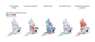 Relative incidence of cardiovascular diseases in England from 2020 to 2024.