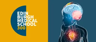 Edinburgh Medical School 300 logo and graphic of brain and heart