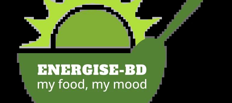 Green bowl and spoon with sun rays coming off the top and ENERGISE-BD acronym