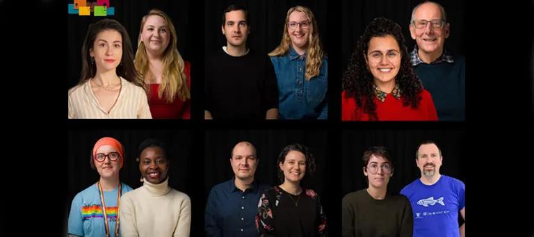 Montage of performers against black background