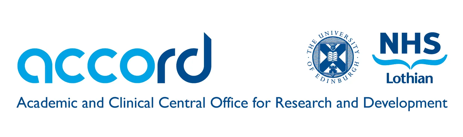 Academic and Clinical Central Office for Research and Development acronym with University of Edinburgh crest and NHS Lothian logo