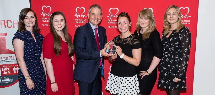 Pictured with BHF Chief Executive Simon Gillespie are, from left, Sarah Finnie, Kathleen Scullion, Emma Batchen, Hannah Costello