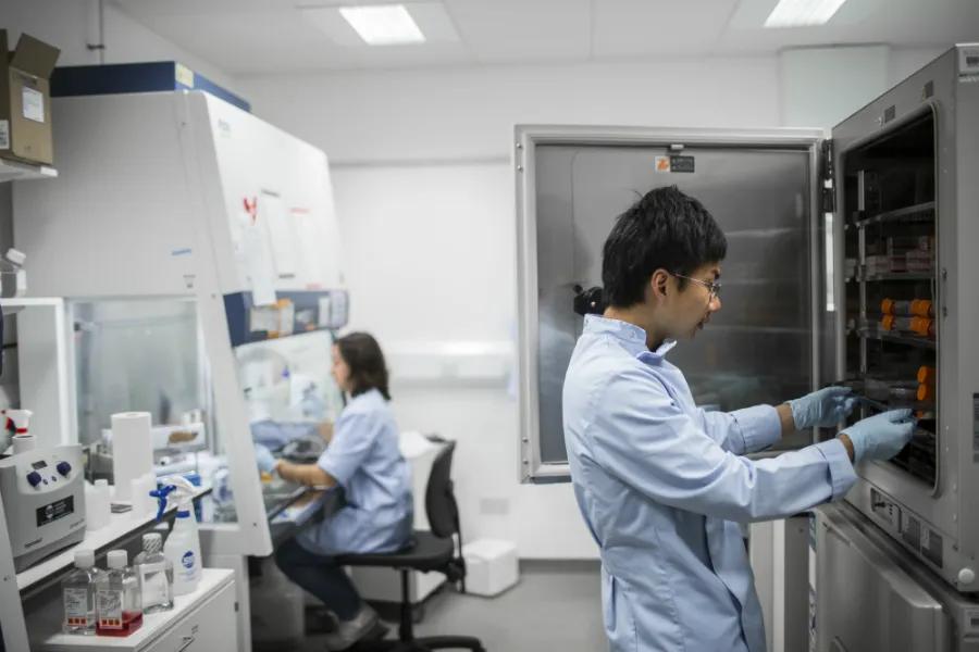 man and woman working in lab