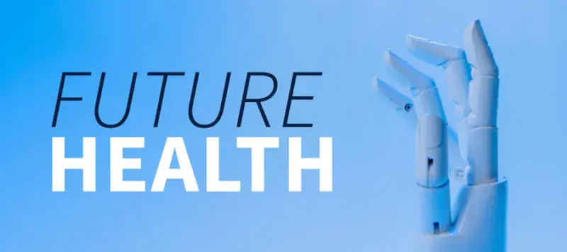 A robotic hand on a blue background