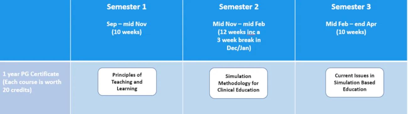 Programme structure for the 1 year PG Certificate in Simulation Based Clinical Education