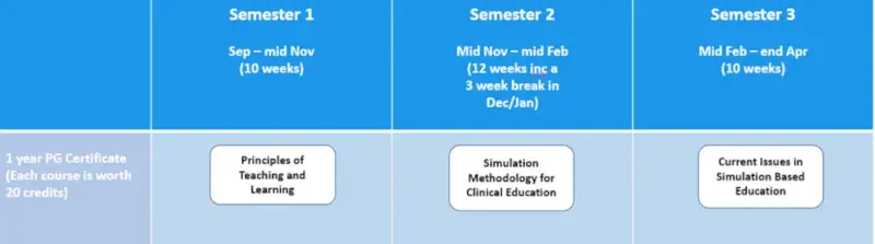 Programme structure for the 1 year PG Certificate in Simulation Based Clinical Education