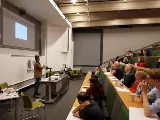 Photo showing the audience and presenter (Michael Chance) of the Drawing workshop organised for the Extreme Imagination Conference 2019