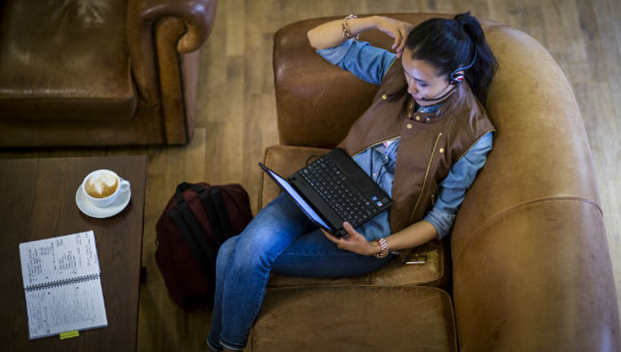 Online learning Teviot girl with laptop
