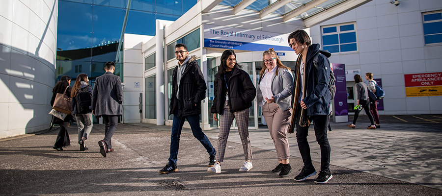 Students walking outside the Royal Infirmary hospital